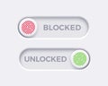 Blocked and Unlocked toggle switch buttons with fingerprint icon. Material design switch buttons set.